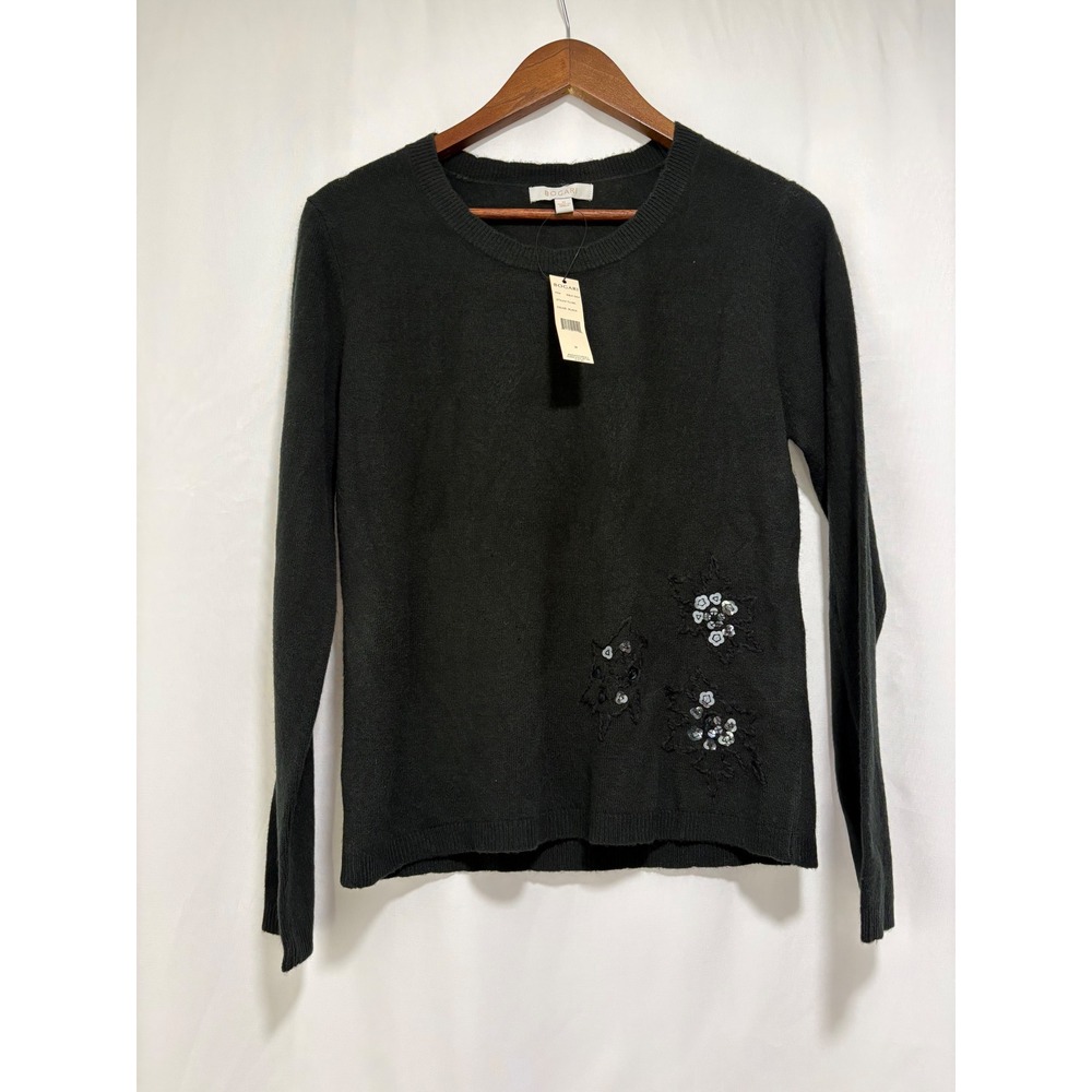 Bogari Women's M Black Sweater Sequin Floral Embellished NWT